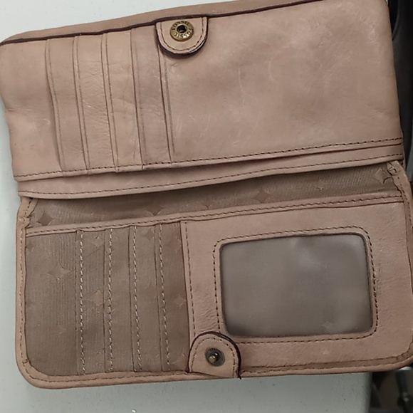 Fossil-Sydney -Striped Patchwork Clutch/Wallet /Fold-over Flap-Tan Taupe Leather - Picture 8 of 14